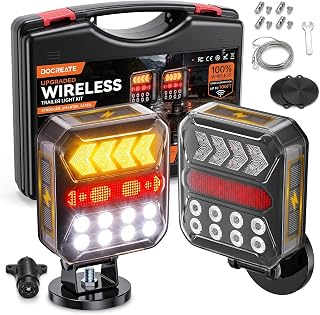 Docreate Wireless Trailer Lights, Solar Rechargeable Magnetic Tow Lights | 180° Rotatable, 100FT Range, Turn/Brake/Running/Alert Modes, IPX6 Waterproof for Truck Boat RV Camper