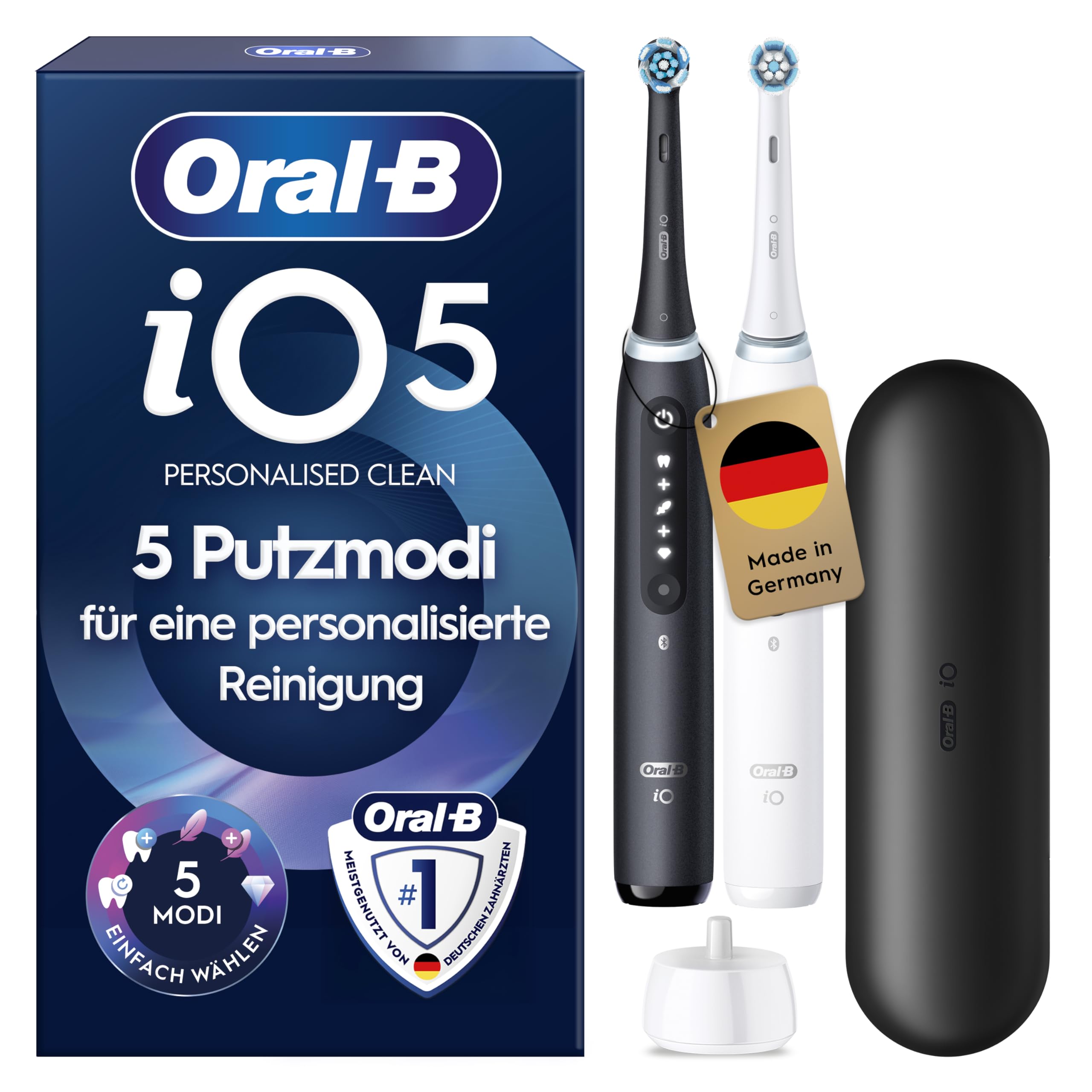 Oral-B iO Series 5 Elektrische Zahnbürste, Doppelpack, Schwarz/Weiß