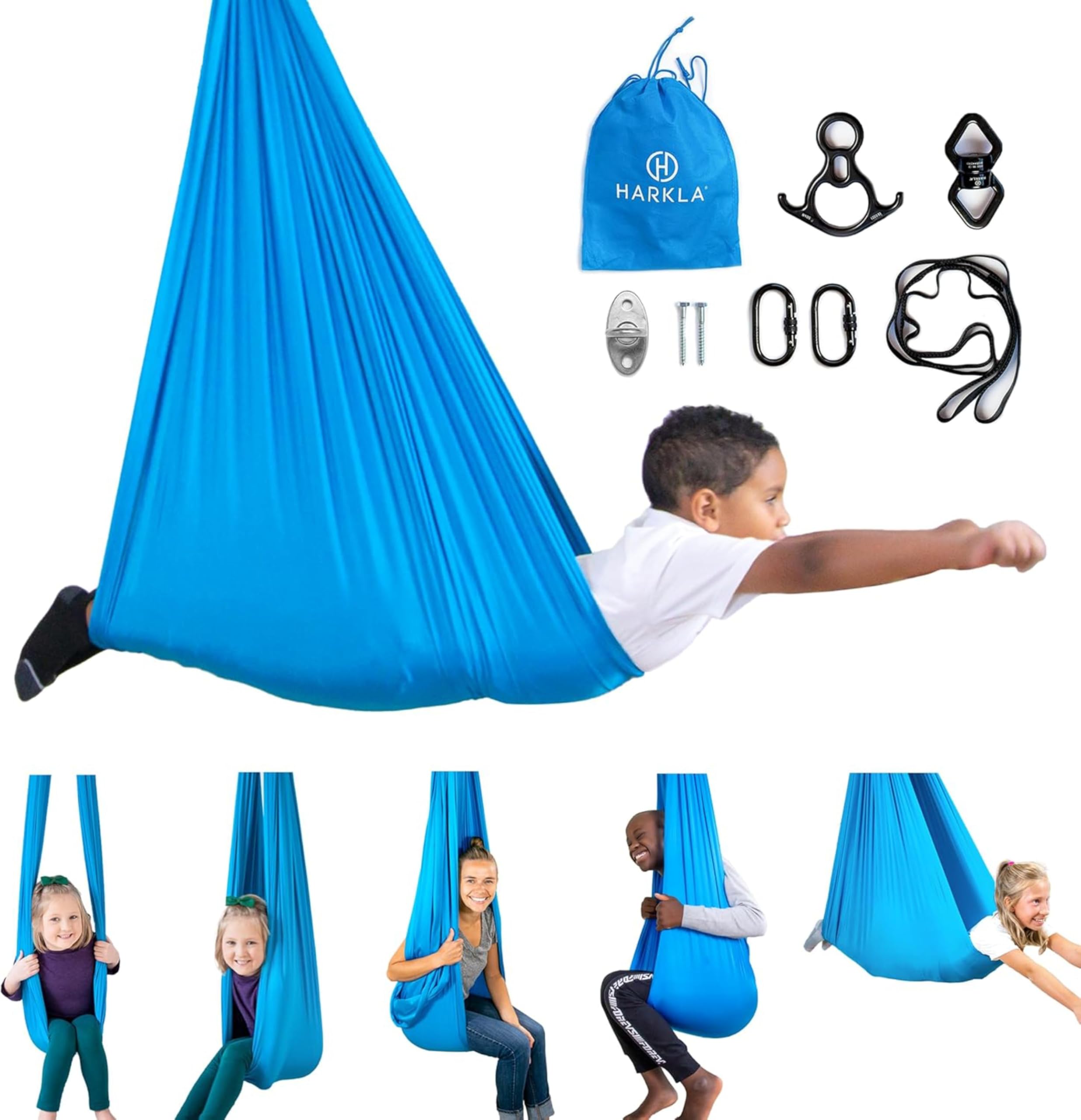 Harkla Sensory Swing, Indoor Swing for Kids | Heavy Duty Hardware, Soft Nylon Fa