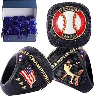 TOPSPORTSJEWELRY Sports Prize 12 pcs Pack Date 2026 League Baseball Tourney Championship Tropy riings Size 9.5 Baseball Team Events Awards