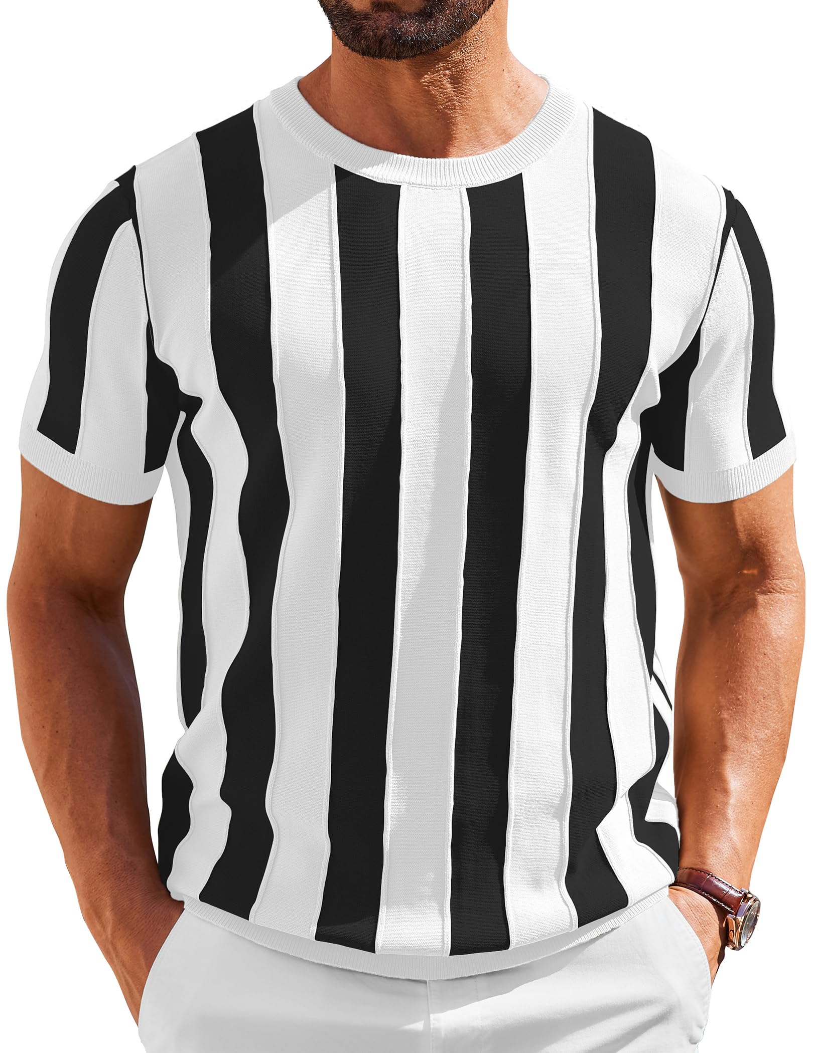 Coofandy Camisetas de Punto de Manga Corta para Hombre, Estilo Casual, Cuello Re