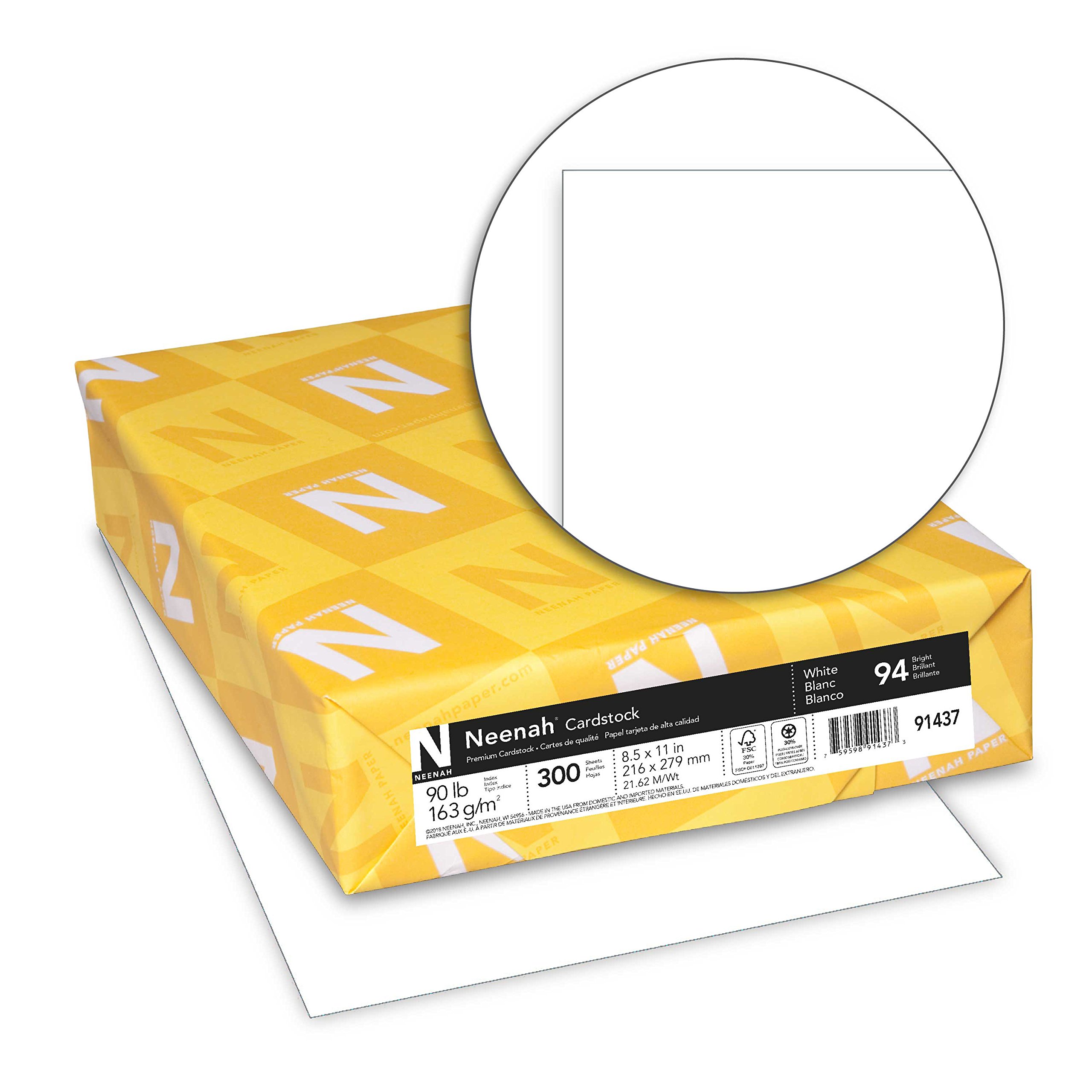 Neenah Index Cardstock, 8.5" x 11", 90 lb./163 gsm, White, 300 Sheets, Lightweig