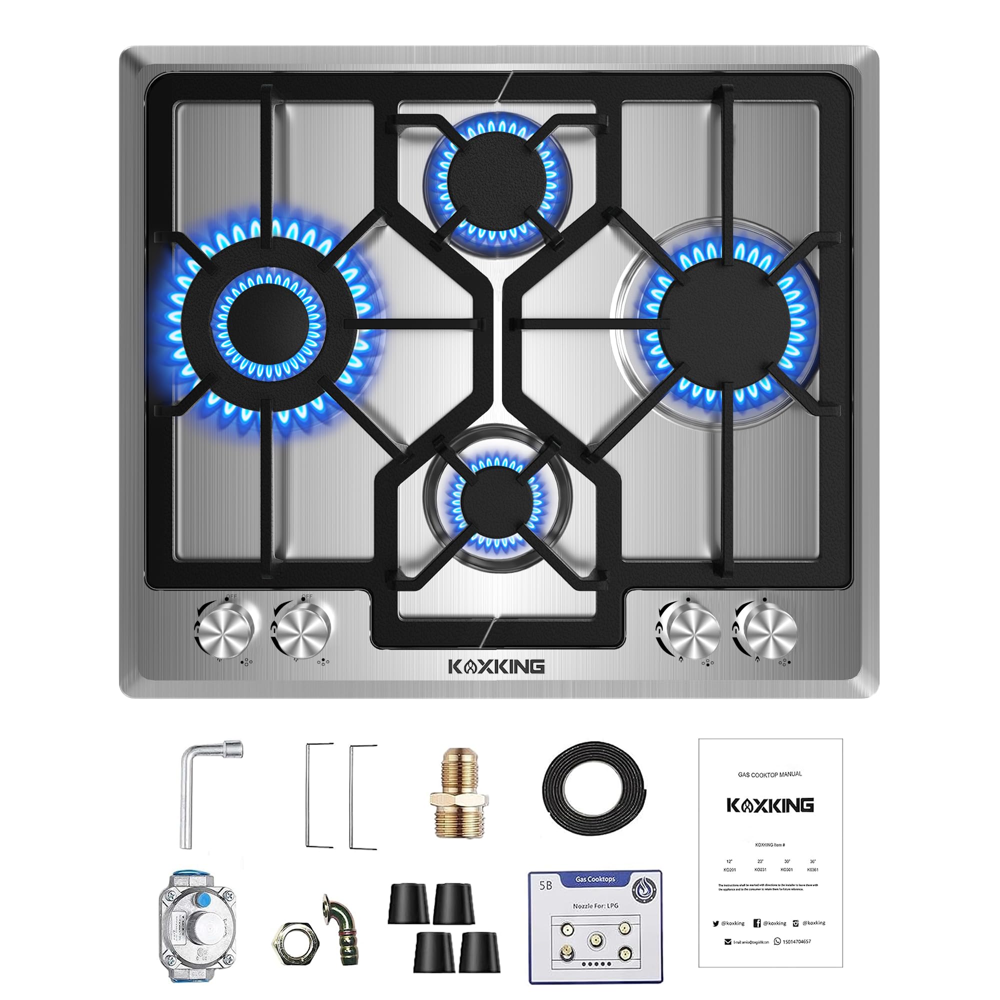 24 Inch Gas Cooktop, Built-In 4 Burner Gas Stove Top, NG/LPG Convertible Stainle