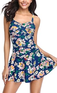 SHEKINI Women's One Piece Ruched Sport Skirted Swimwear Adjustable Vintage One Piece Swimsuit Beach Skirt