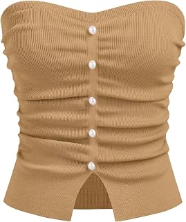 CIDER Faux Pearl Tube Tops for Women Split Hem Knit Crop Y2K Going Out Tops