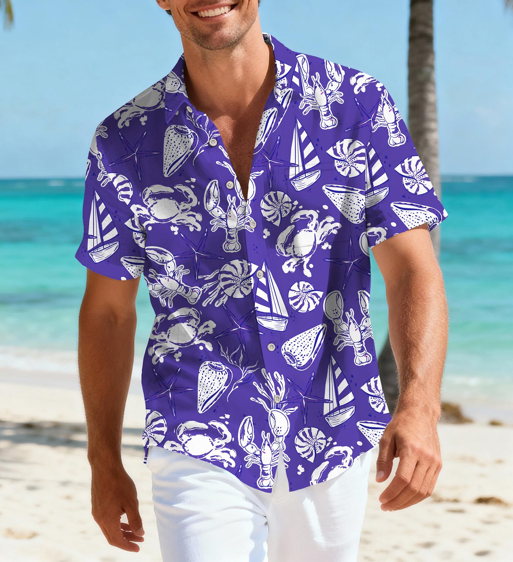 Casual Hawaiian Shirt for Men - Summer Tropical Button Down Short Sleeve Beach S