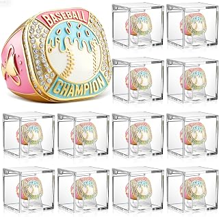 Landical 12 Set Championship Trophy Rings | Sports Championship Rings with Display Case Stand Holder, Champion Trophy Rings for Team Award Youth Coach Gift League Winner