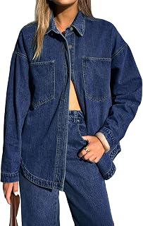 EMMIOL Women Denim Shirts Oversized Long Sleeve Button Down Blouse Distressed Denim Dresses Fall 2025