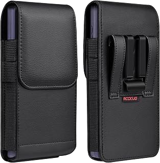 ACCKUO Leather Phone Holster with Strong Metal Belt Clip and Magnetic Closure Compatible with iPhone 16/15/14/13/12 Pro Max, Galaxy S25/S24/S23/S22 Plus & FE, L-Black
