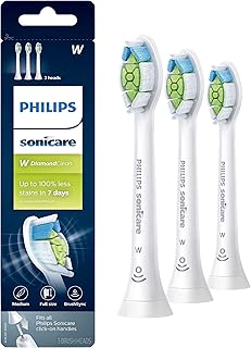 Philips Sonicare W DiamondClean Brush Heads, 3-Pack, 9 Month Supply, White | 700% More Plaque Removal¹, 100% Whiter Teeth², BrushSync Reminder, Up To 62,000 Bristle Movements Per Min, HX6063/65