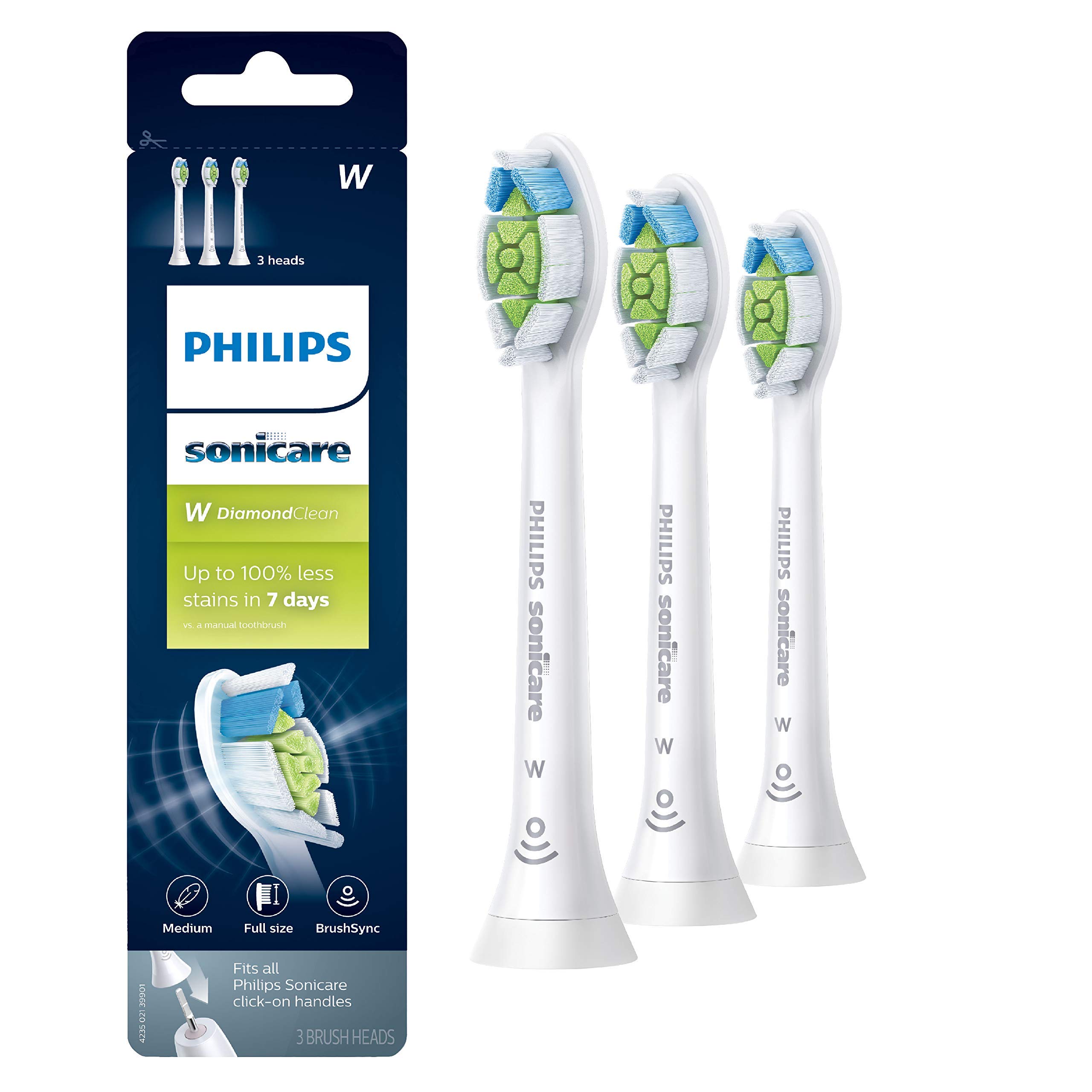 Philips Sonicare W DiamondClean Brush Heads, 3-Pack, 9 Month Supply, White | 700