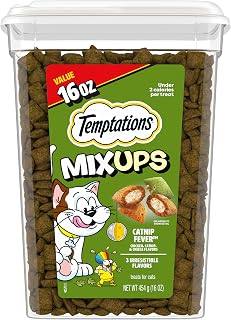 Temptations MixUps Crunchy and Soft Cat Treats, Catnip Fever, 16 oz | Chicken, catnip & cheese flavor, crunchy outside, soft inside, under 2 cal/treat, 100% complete & balanced, resealable tub