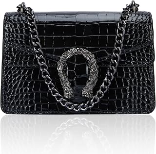 Leather Crossbody and Satchel Purse for Women - Classic Snake Print Chain Purse Luxury PU Leather Bag