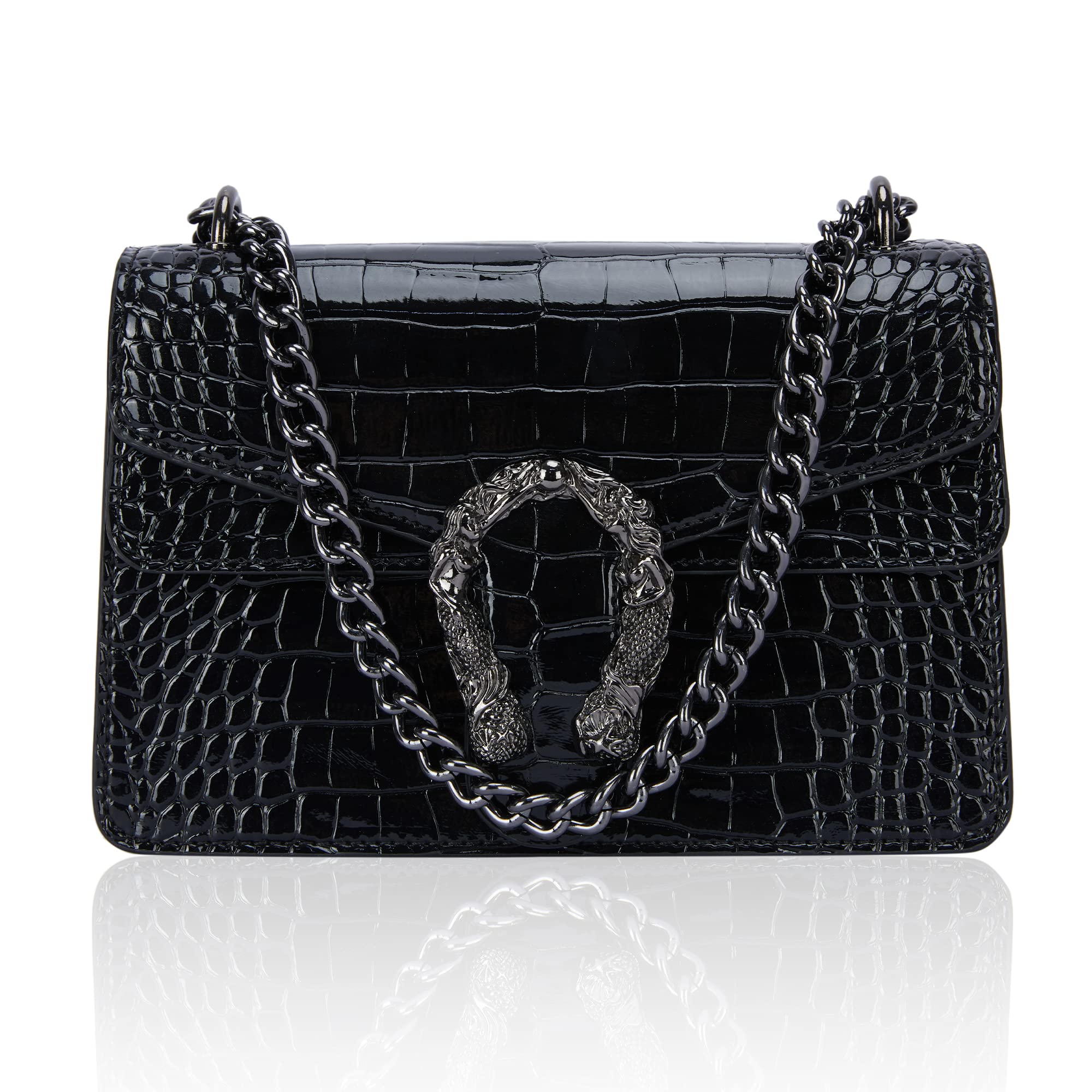 Leather Crossbody and Satchel Purse for Women - Classic Snake Print Chain Purse 