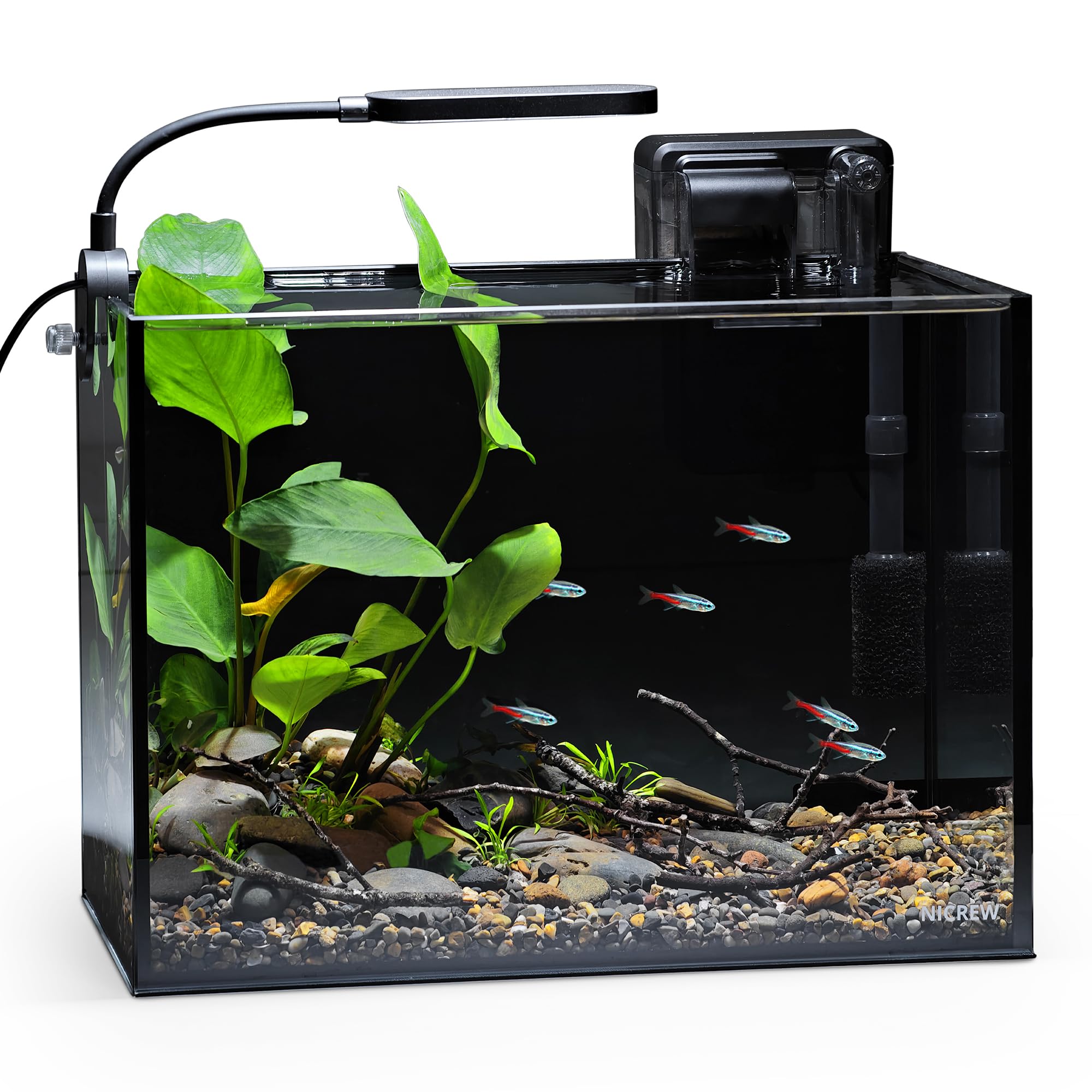 NICREW 2.5 Gallon Nano Nature Aquarium Kit Betta Fish Tank, Complete, Black | Ul