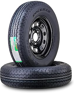 ROCKMAN Trailer Tire Wheel ST205/75R15 8-Ply D 107M 5X5" Black Mod Rim, Pk2 | 5 Lug on 5" PCD Rim Assembly Load Range D