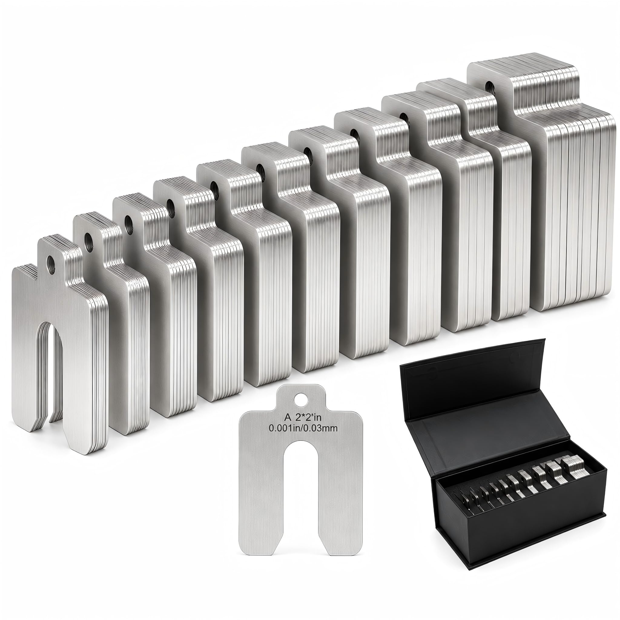 GtohHavea 304 Stainless Steel Shim Kit, 100-Piece 2 x 2 Inch Slotted Shims | 10 
