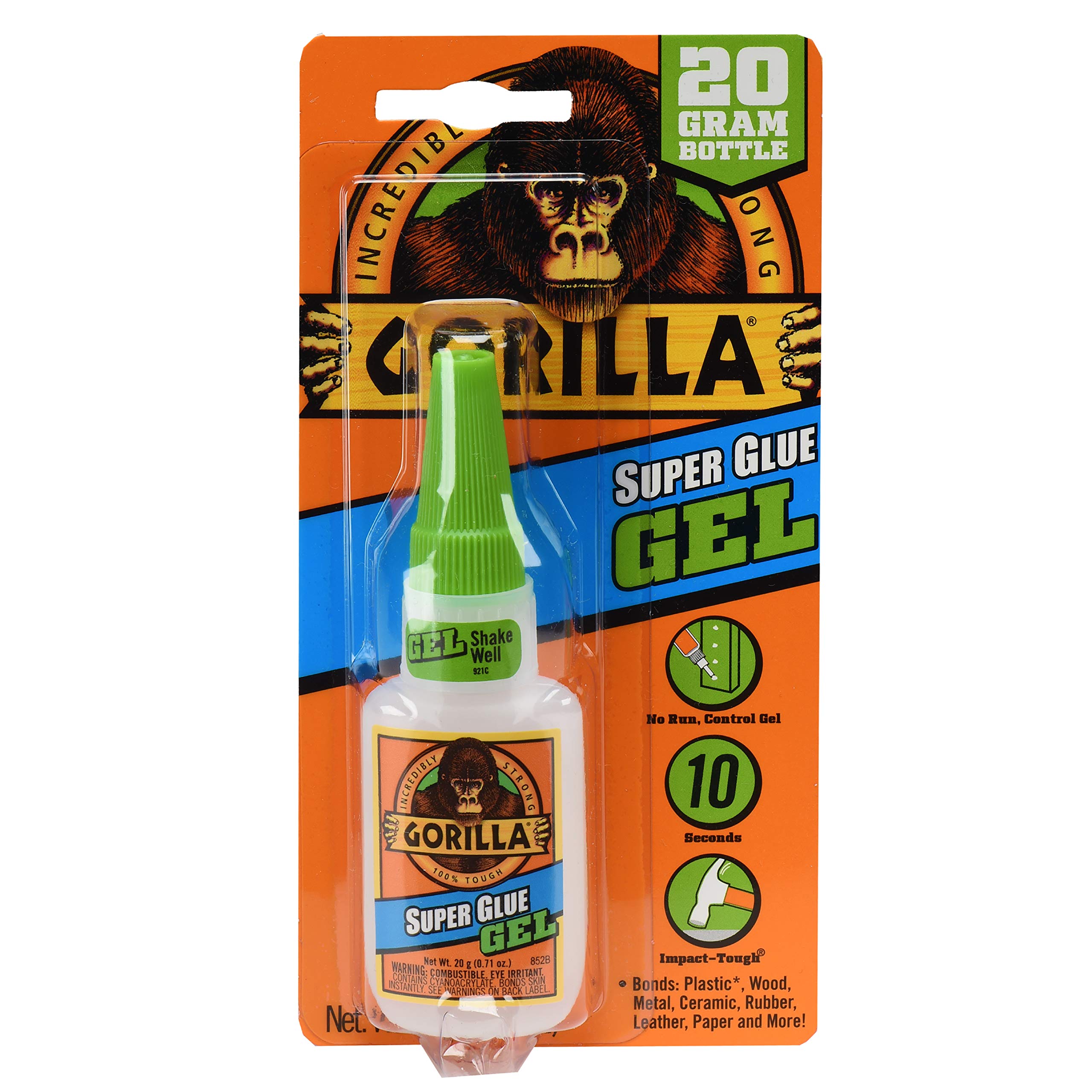 Gorilla Super Glue Gel, Clear, 20 g, All Purpose, Fast Setting | Dries in 10-45 