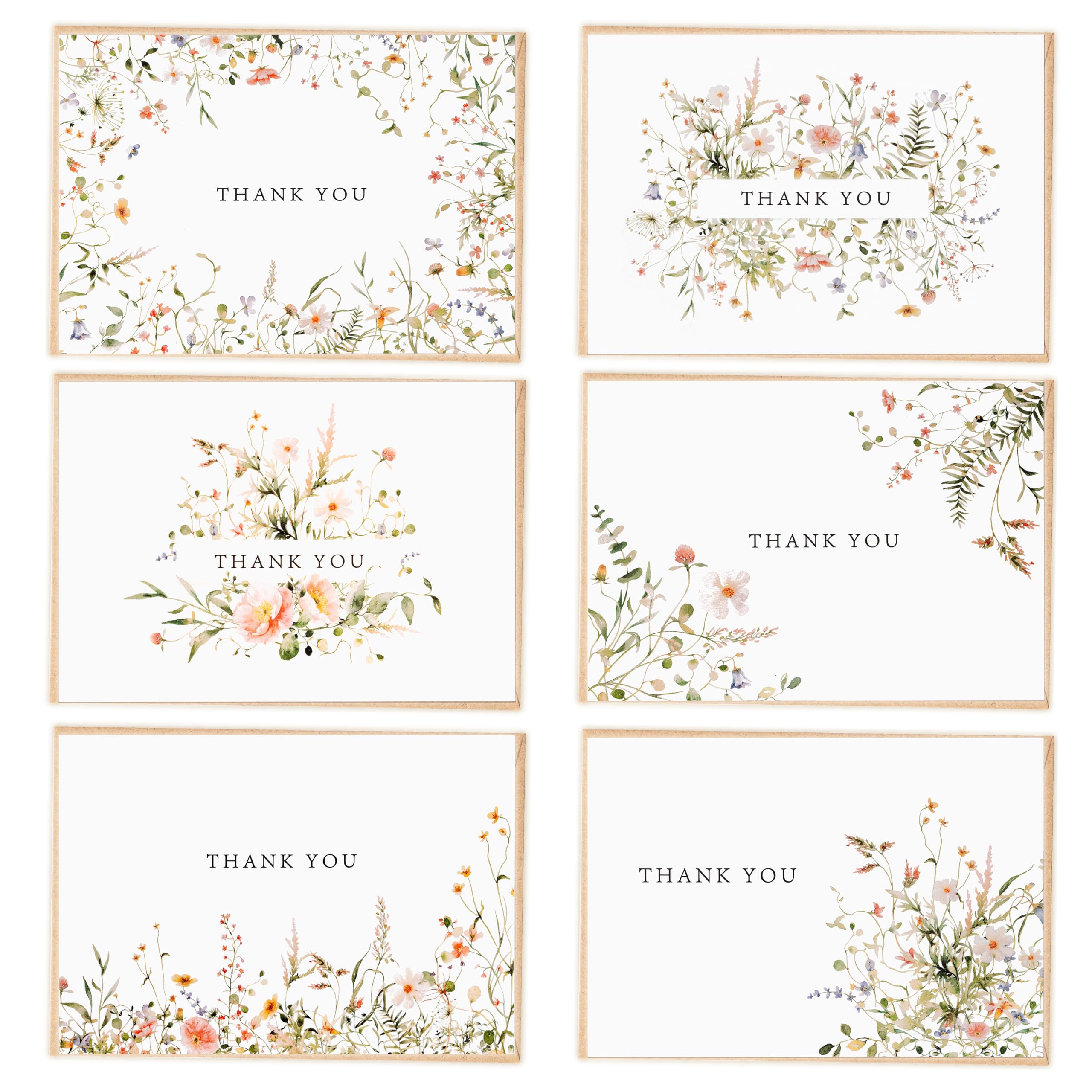 52-pack Floral Thank You Cards Bulk with Kraft Envelopes & Matching Stickers, 3.