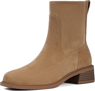 QIY Ankle Boots for Women Square Toe Low Heel Boots