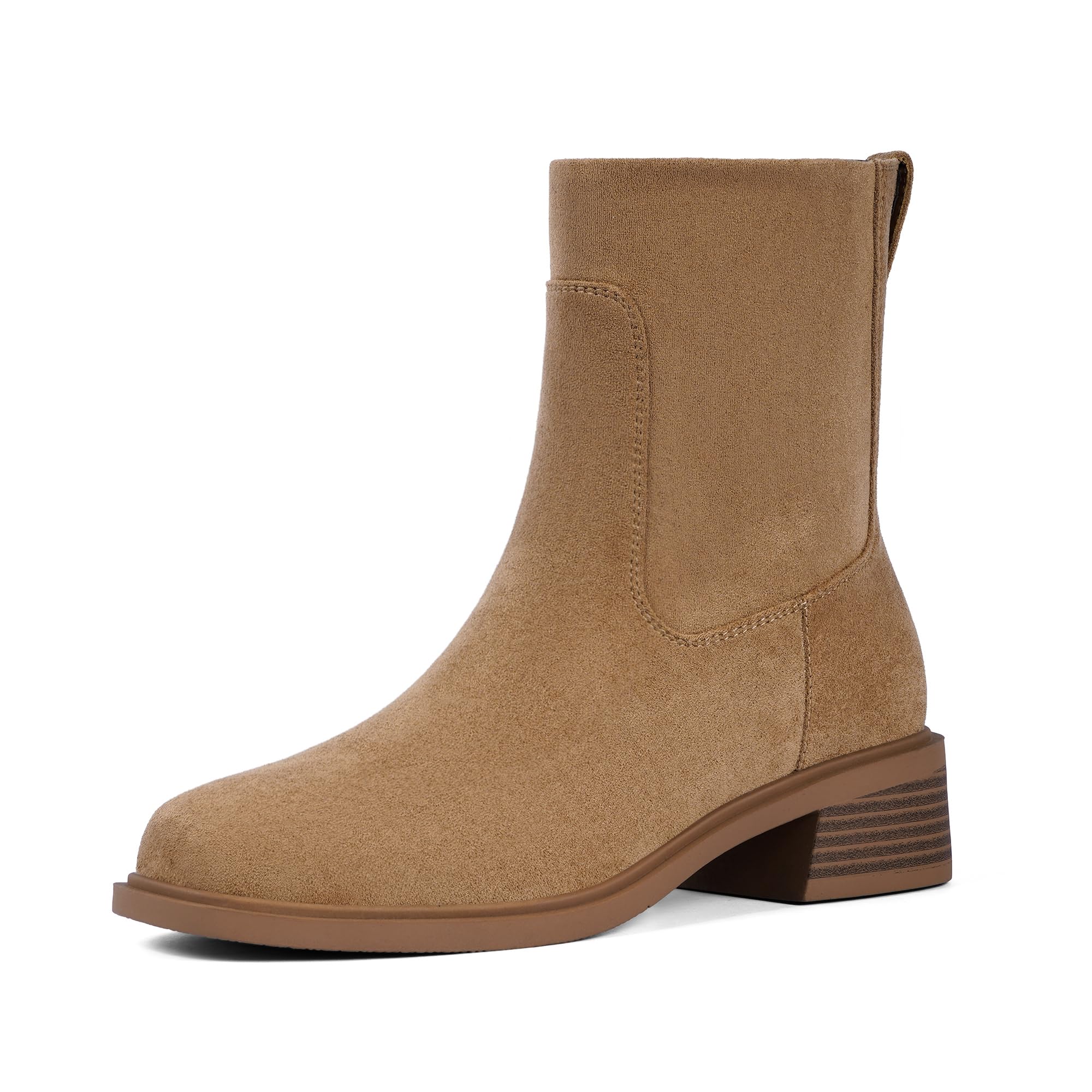 QIY Ankle Boots for Women Square Toe Low Heel Boots