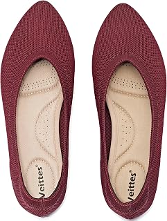 Veittes Womens Wide Leg Flats - Comfortable Soft Breathable Knit Ballet Flats