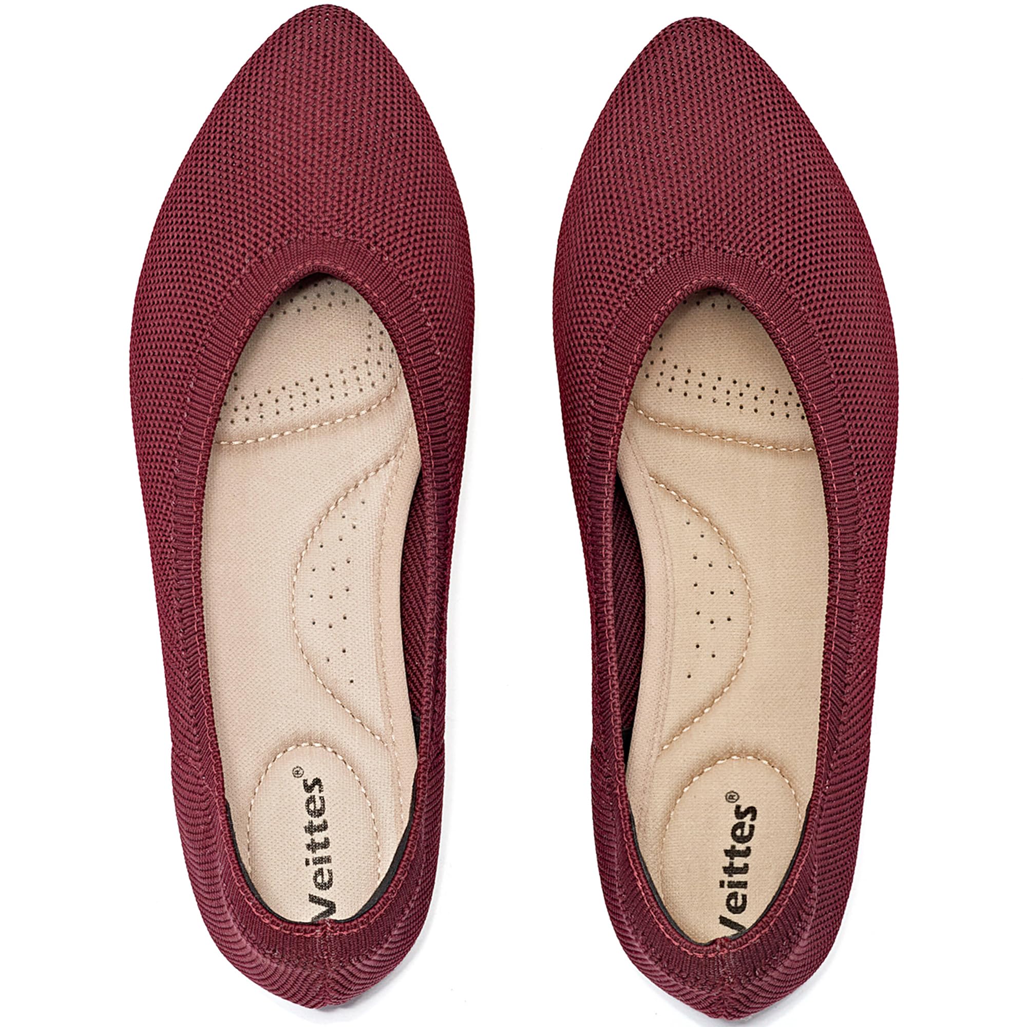 Veittes Womens Wide Leg Flats - Comfortable Soft Breathable Knit Ballet Flats