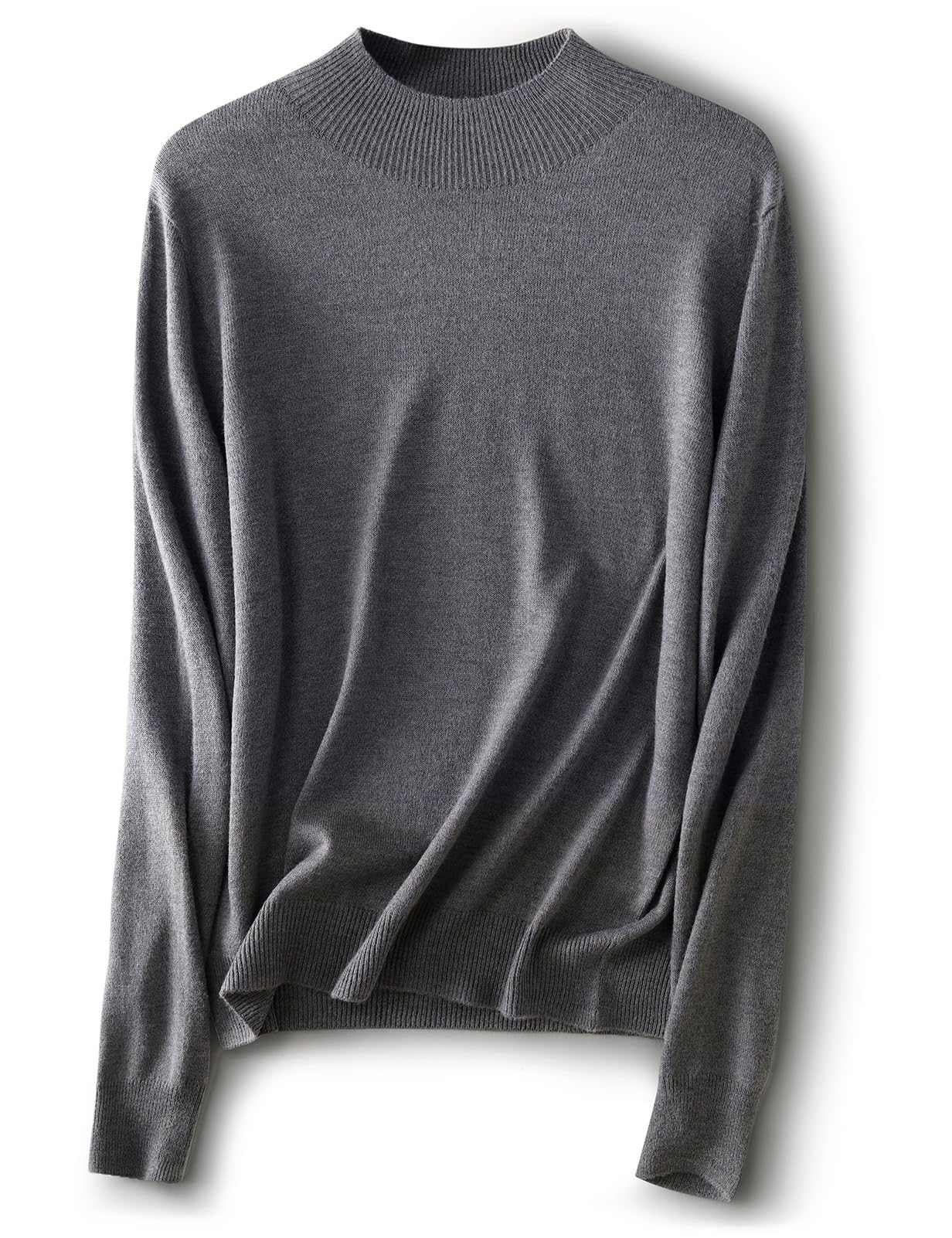 Women's Merino Wool Blend Sweater Fall Winter Mock Neck Long Sleeve First-Line R