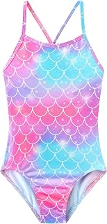 Girls Sparkle One Piece Swimsuits Crossback Swimwear Beach Bathing Suit with Adjustable Strap 4-10 Years