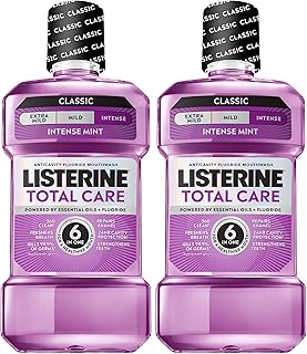 Listerine Total Care Anticavity Mouthwash, Intense Mint, 33.8 fl. oz/1L x 2 | Anticavity Fluoride Mouthwash, Prevents Cavities, Helps Kill 99% of Bad Breath Germs, ADA-Accepted
