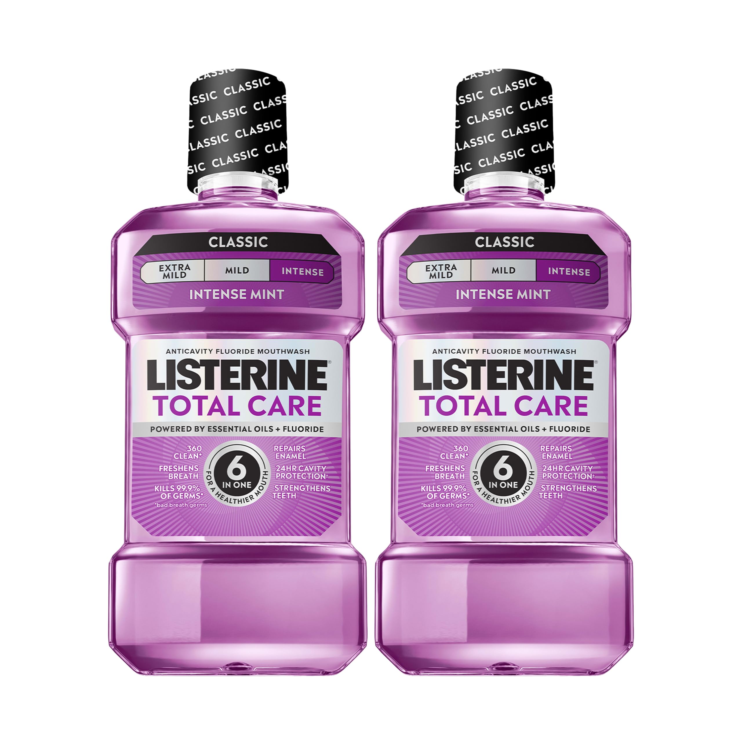 Listerine Total Care Anticavity Mouthwash, Intense Mint, 33.8 fl. oz/1L x 2 | An