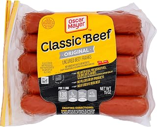 Oscar Mayer Hot Dogs, 10 ct Pack, Classic Beef Franks | 100% Beef, No Fillers or By-Products, Fully Cooked, Perfect for a BBQ or Family Dinner