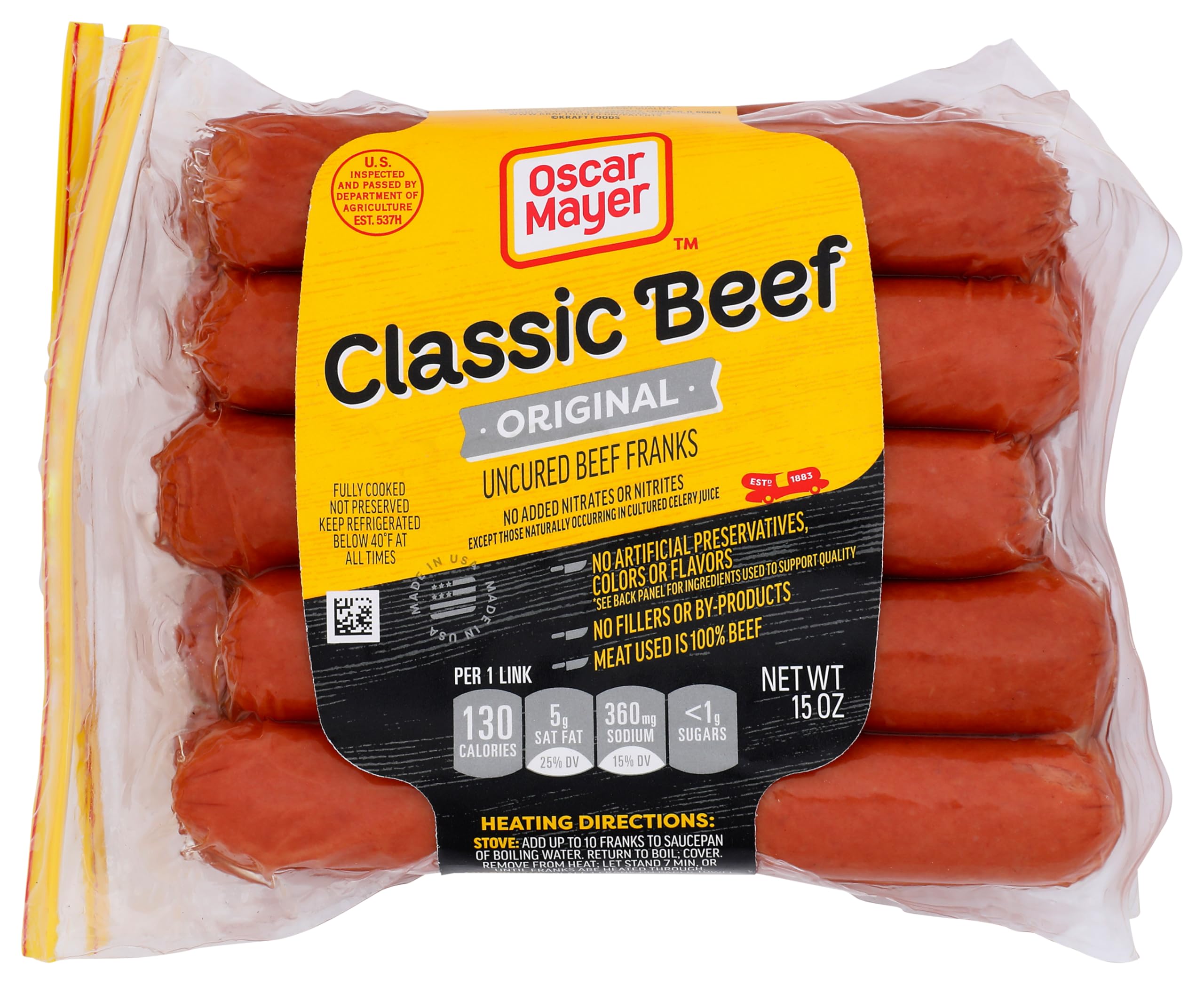 Oscar Mayer Hot Dogs, 10 ct Pack, Classic Beef Franks | 100% Beef, No Fillers or