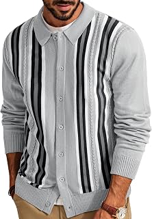PJ PAUL JONES Mens Cardigan Vintage Striped Knit Sweaters