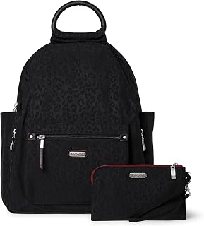 Baggallini Women's Day Backpack with RFID Phone Wristlet, Black Cheetah Emboss, One Size