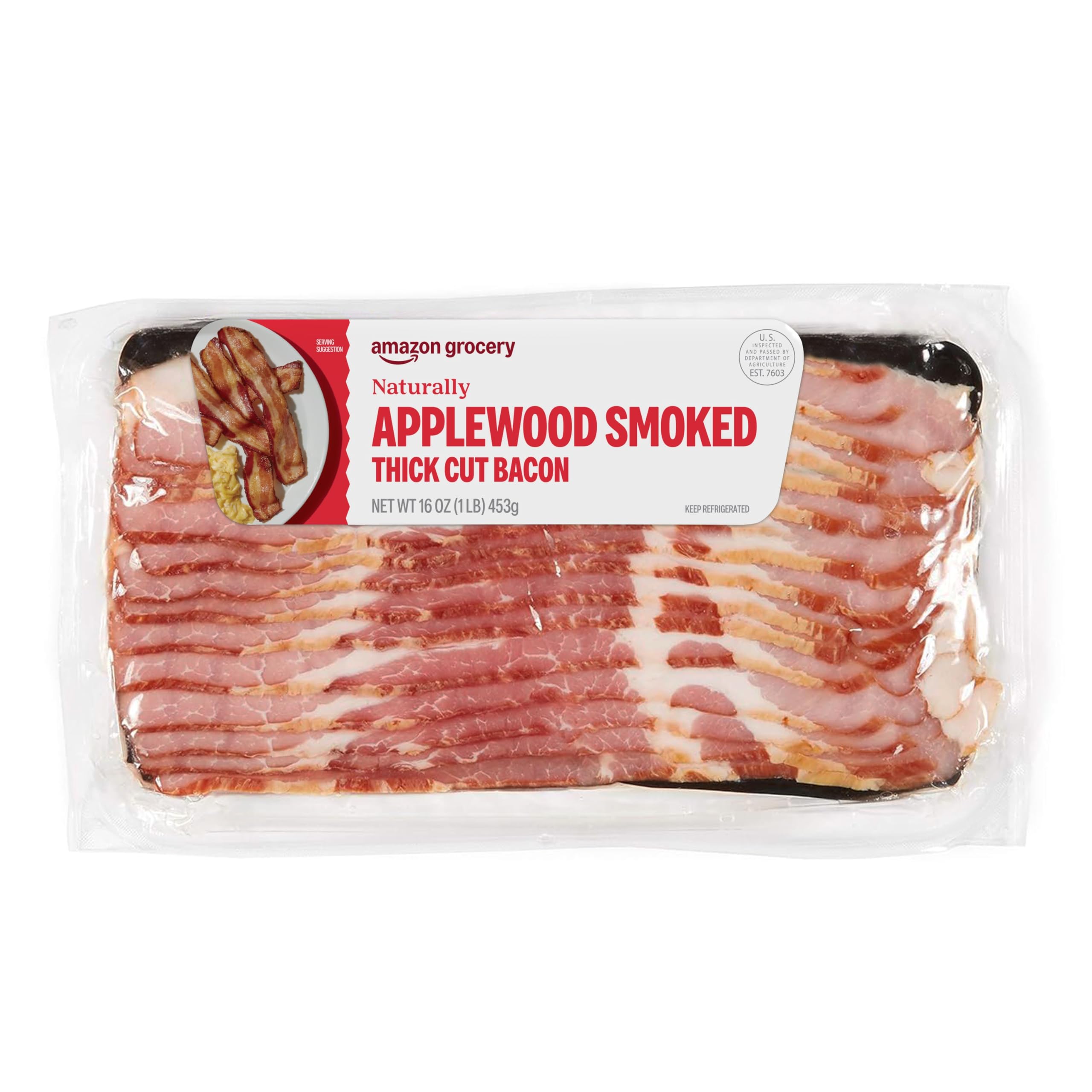 Amazon Grocery, Naturally Applewood Smoked Thick Cut Bacon, 16 Oz (Previously Fr
