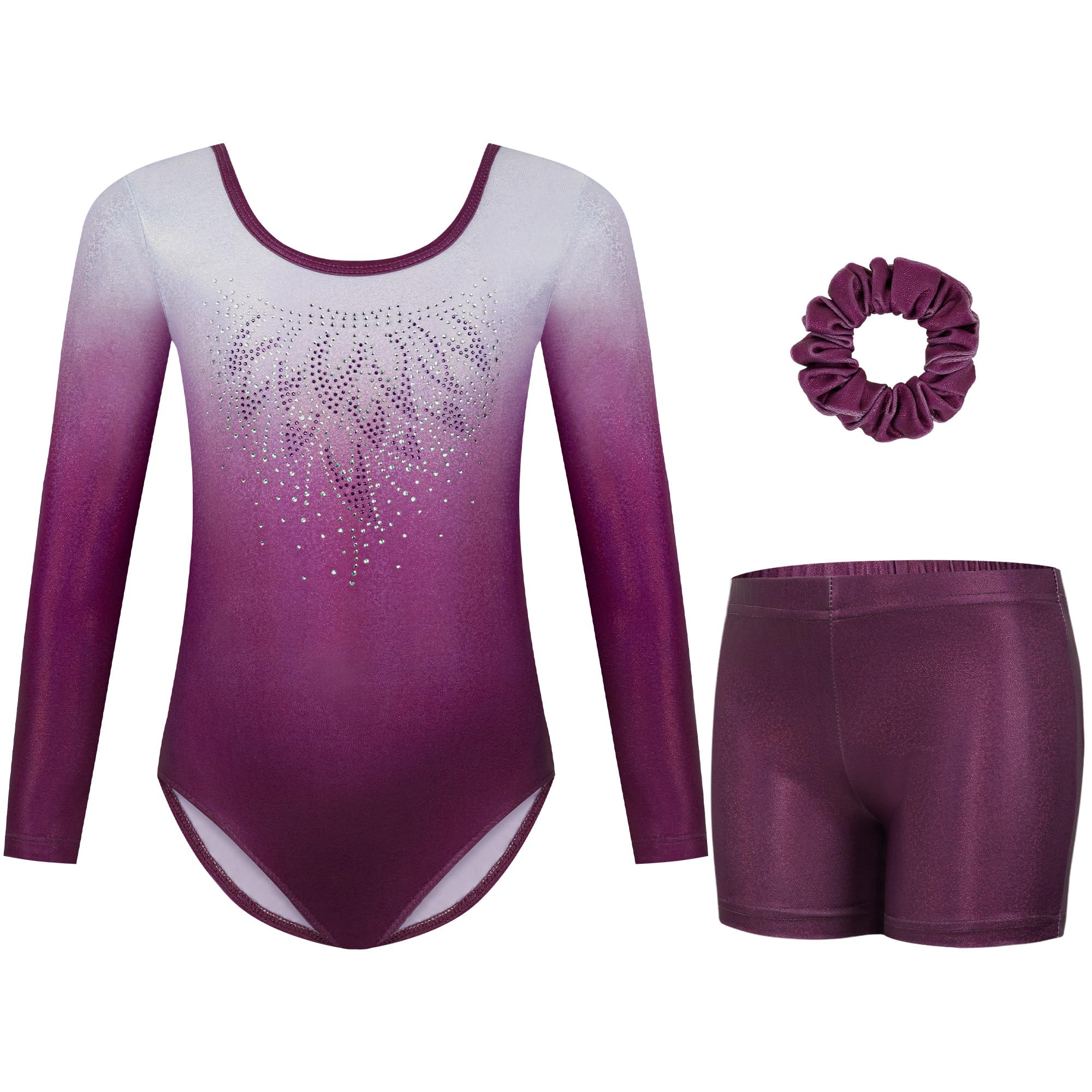 Gogokids Girls' 3-Piece Gymnastics Leotards, Long-Sleeved Gymnastics Set