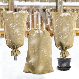 3Pcs 40x24in Winter Burlap Plant Cover Bag with Twine | Freeze Protection Cover Bags - Reusable Frost Blanket Cloth for Outdoor Garden Trees Potted Shrubs Plants