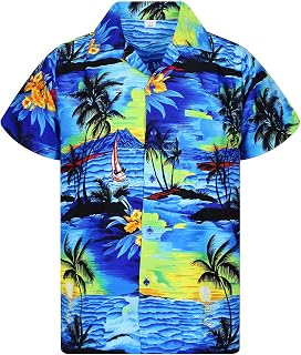 V.H.O. Funky Hawaiian-Shirt Men Regular-Fit Short-Sleeve Aloha Summer Shirt Surf Sunset Palms Vacation Unisex