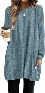 OFEEFAN Long Sleeve Shirts for Women Long Sweaters with Pockets Tunic Tops Loose Fit
