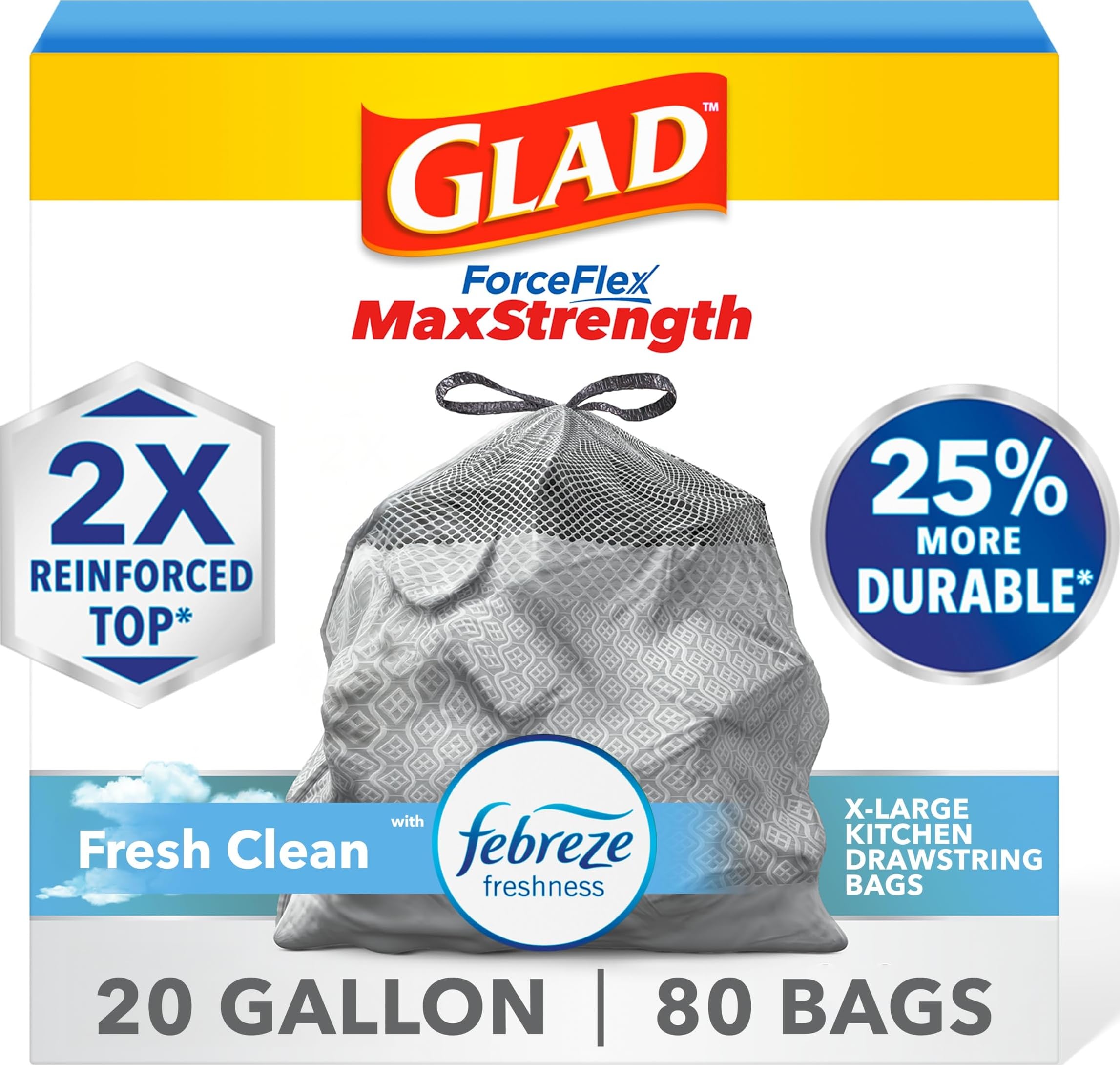 Glad ForceFlex MaxStrength Kitchen Trash Bags, Rip and Tear Resistant, Fresh Cle