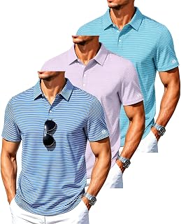 ZITY 3 Pack Mens Golf Shirt Short Sleeve Performance Striped Polo Shirts