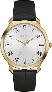 Bulova Mens Watch Black Leather Band Gold Tone Mens Classic