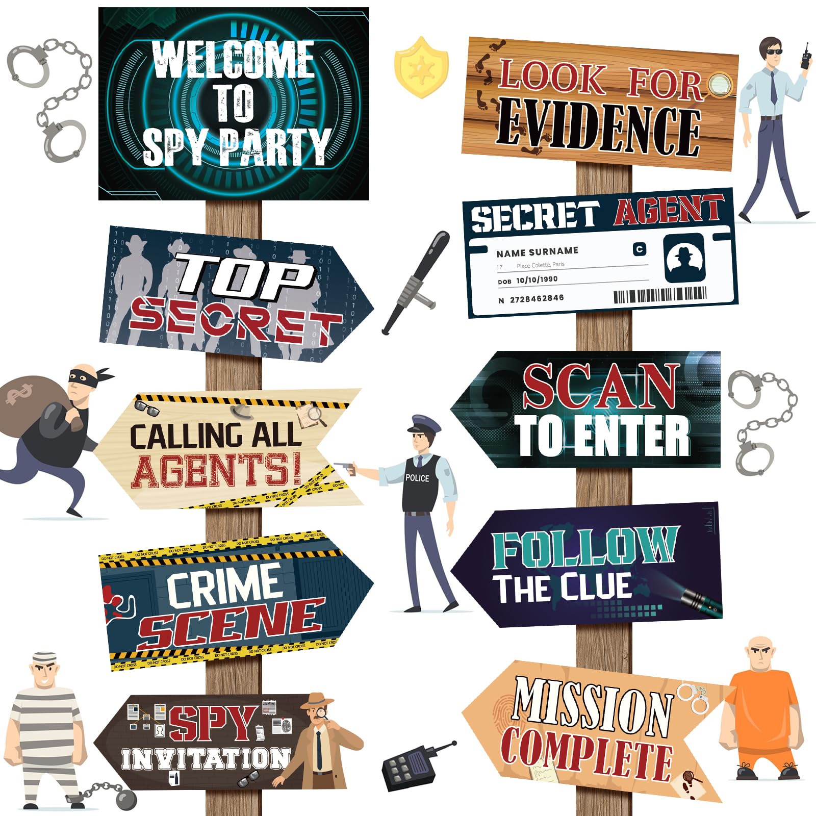 20 Pieces Secret Agent Detective Decorations Welcome to Spy Party Signs Clue Par