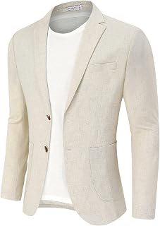 TURETRENDY Men's Casual Blazer Linen Sport Coat Two Button Lightweight Jackets Business Daily Suit