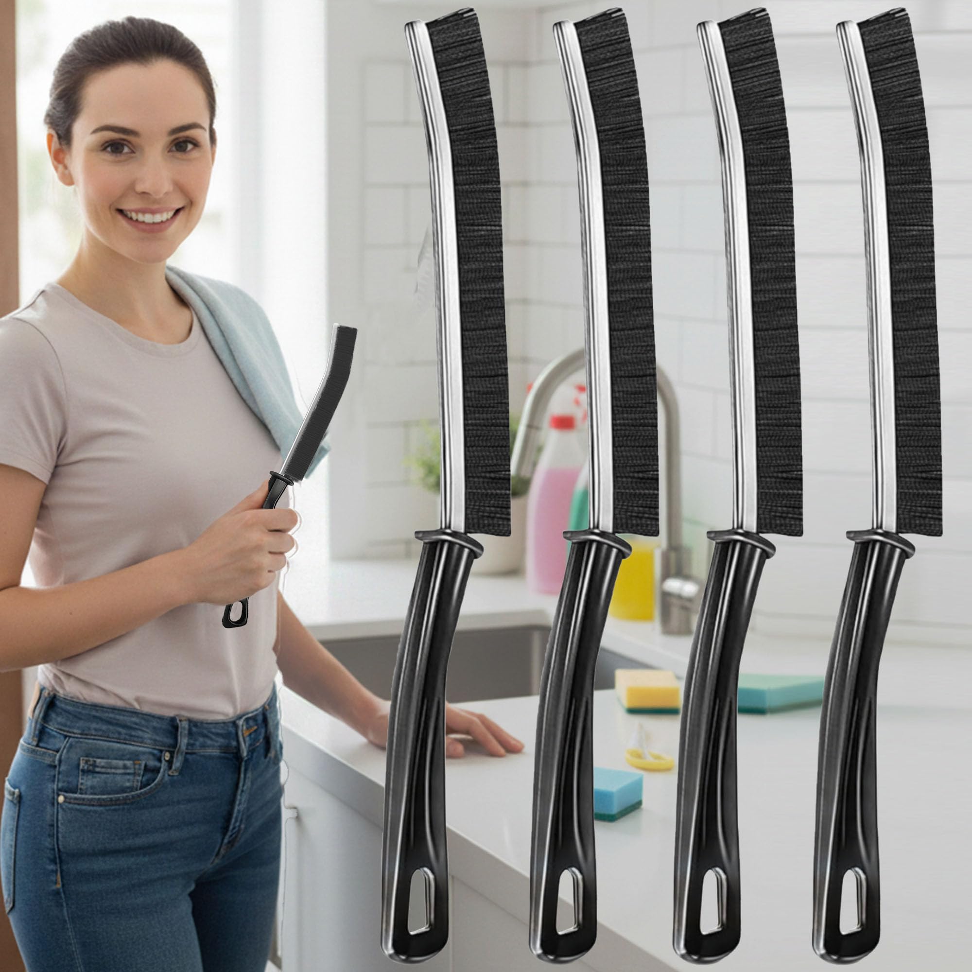 Crevice Cleaning Brush Set of 4, Small Grout and Gap Cleaner Brushes for Shower,
