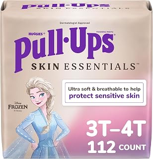 Pull-Ups Girls' Skin Essentials Training Pants, 3T-4T (32-40 lbs), 112 Ct | 4 Packs of 28, Ultra Soft, Leak-free, Dermatologist-approved, Hypoallergenic