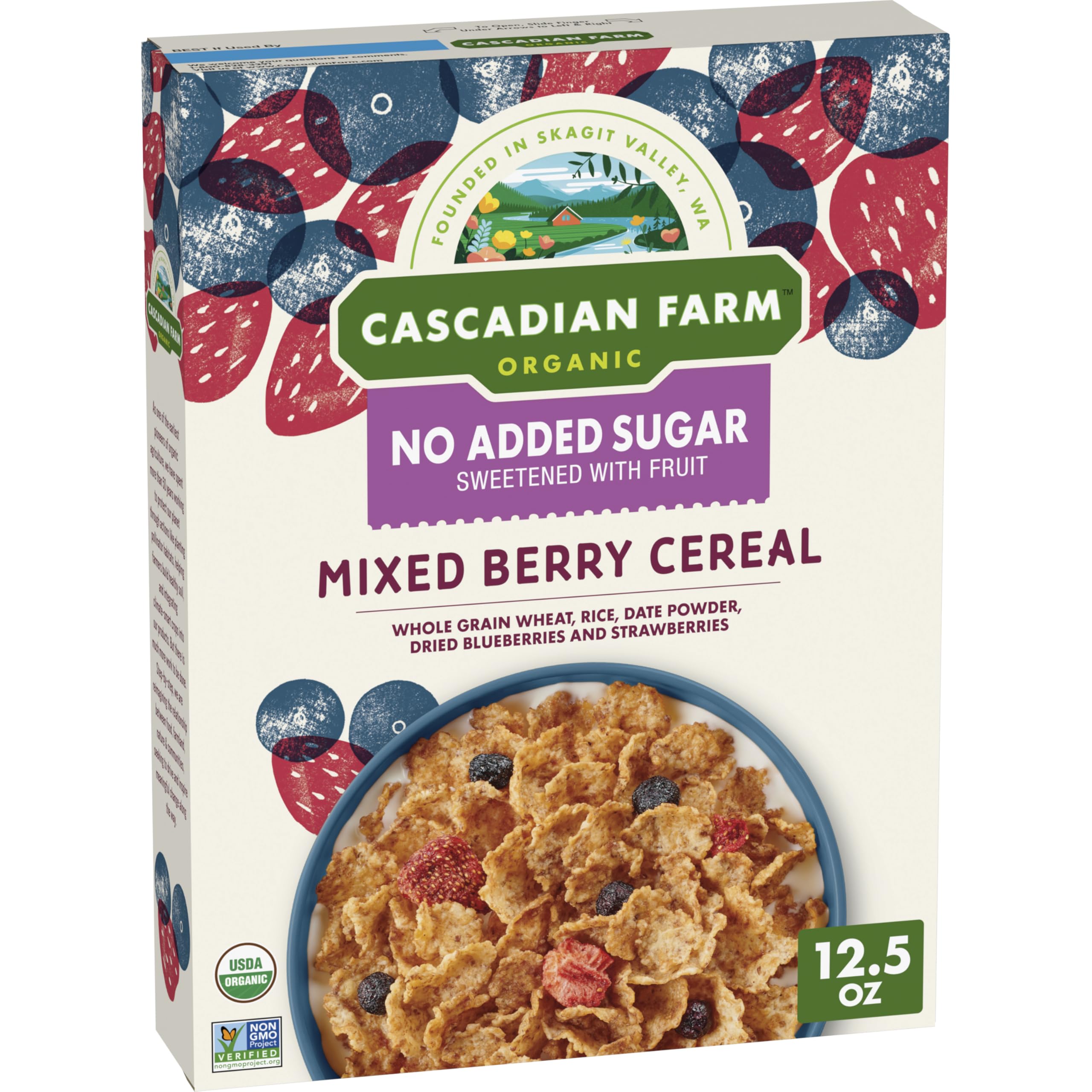 Cascadian Farm Organic Mixed Berry Cereal, No Added Sugar, 12.5 oz | 0g Added Su