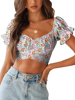 LYANER Women's Puff Short Sleeve Y2k Crop Top