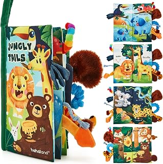 hahaland Baby Book Baby Toys Jungle Tails Sensory Books for Babies | Touch and Feel Soft Books, Crinkle Paper Baby Essentials for Newborn Infants Toys, Newborn Gifts for 0 3 6 12 months Toddler
